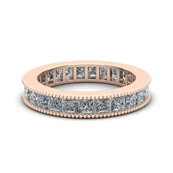 Natural 3.75Ct Princess Cut Diamond Channel Set Milgrain Women's Anniversary Wedding Eternity Band Ring Solid 14k Rose Gold I SI2