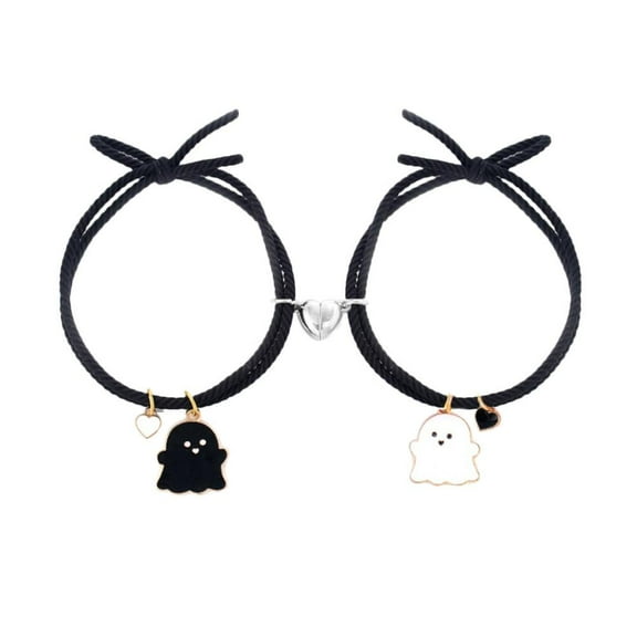 SUCADA Halloween Ghost Couple Bracelets,Cute Halloween Love Heart Magnetic Couple Matching Bracelet Adjustable Braide Rope Ghost Pumpkin Hat Bracelet for Women Men Couple Friendship Jewelry Gift Q8P1