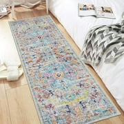 Findosom 2x6 Vintage Runner Rug 0.4 Distressed Hallway Rug Non Slip Laundry Runner Rug Decor Rug Washable Runner Rug Kitchen Floor Mat Entryway Rug Runner for Laundry Kitchen Entryway, Multi-color