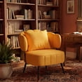 thumbnail image 2 of 30" Accent Chair, Barrel Chair, Armchair With Pocket Coil Seat Chenille Fabric And Small Space Design For Living Room Office And Reading Corner, Yellow, 2 of 5