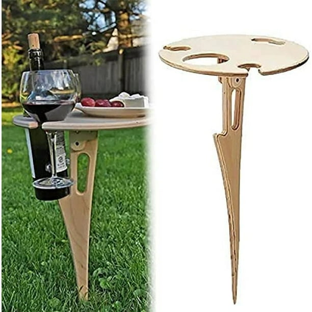 Outdoor Folding Wine Table Portable Wooden Table Picnic Table Wine Holder Beer, Wine Glass