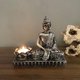 thumbnail image 1 of de Buda, candeliere de estatua de Buda, candeliere de de Buda, candeliere de meditación, para decoración de interiores y exteriores de Plata antigua Macarena Candelero Tealight, 1 of 8