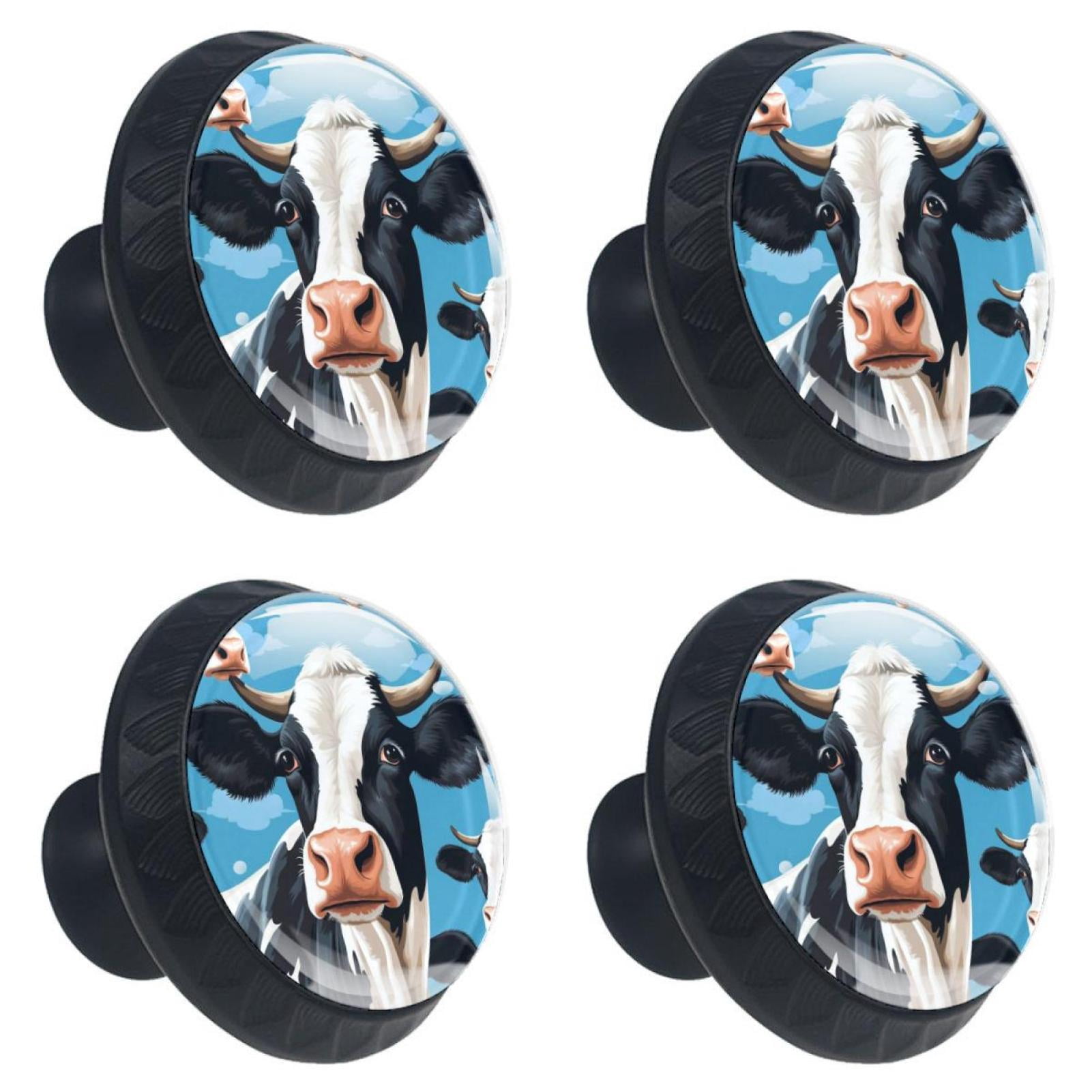 4 Pcs Cartoon Cow Knobs for Kitchen Cabinet Cupboard Dresser Bookcase Drawer Pulls Handles Round Home Decor