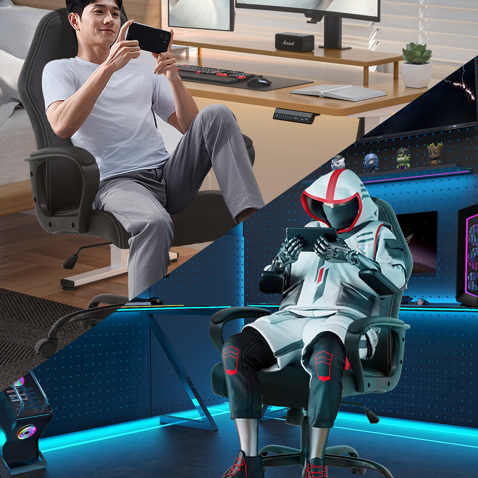 YRLLENSDAN Black Gaming Chairs, Office Gaming Chair Computer Gaming Chair Gaming Office Chair Gaming Desk Chair Computer Chairs for Adults