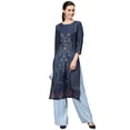 thumbnail image 1 of eloria Floral Printed Women's Fashion Stylish Knee Length In Round Neck Design Kurti Dress, 1 of 4