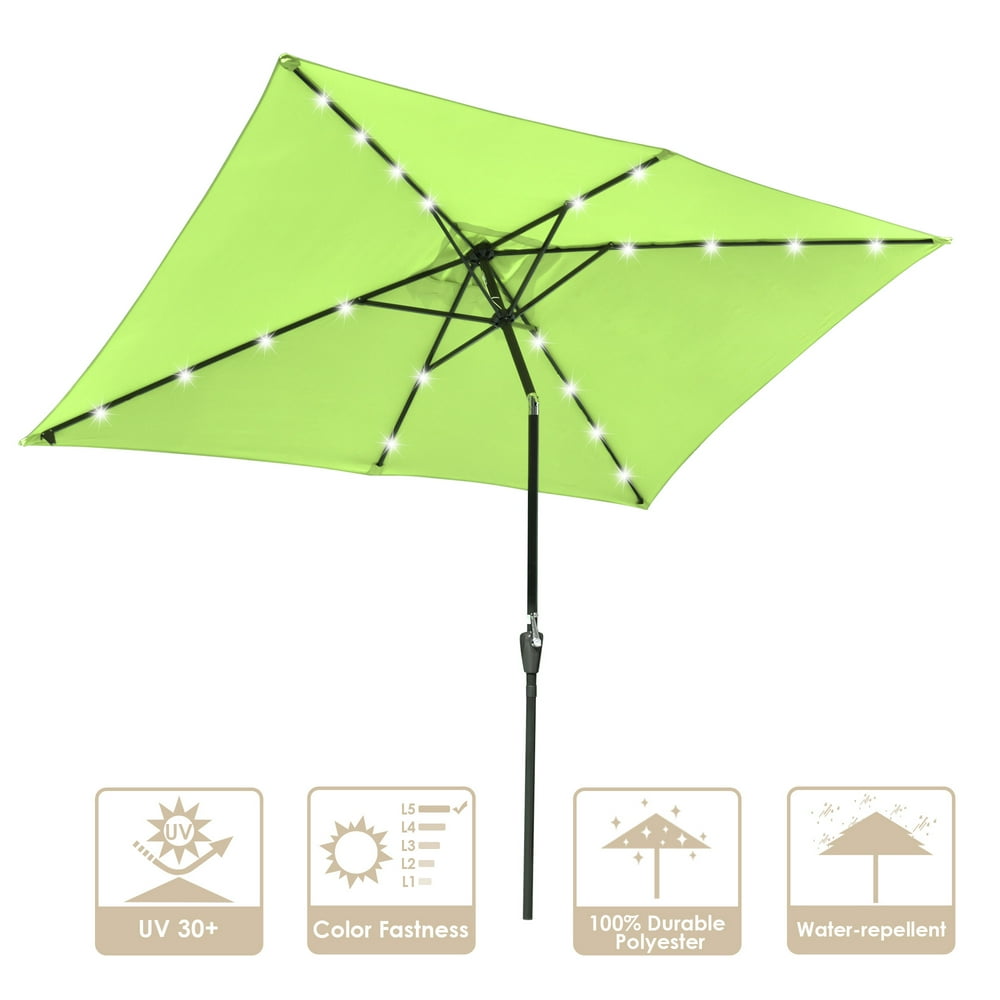 10x6' Rectangle Patio Umbrella 6 Ribs 20LEDs Solar Outdoor Tilt