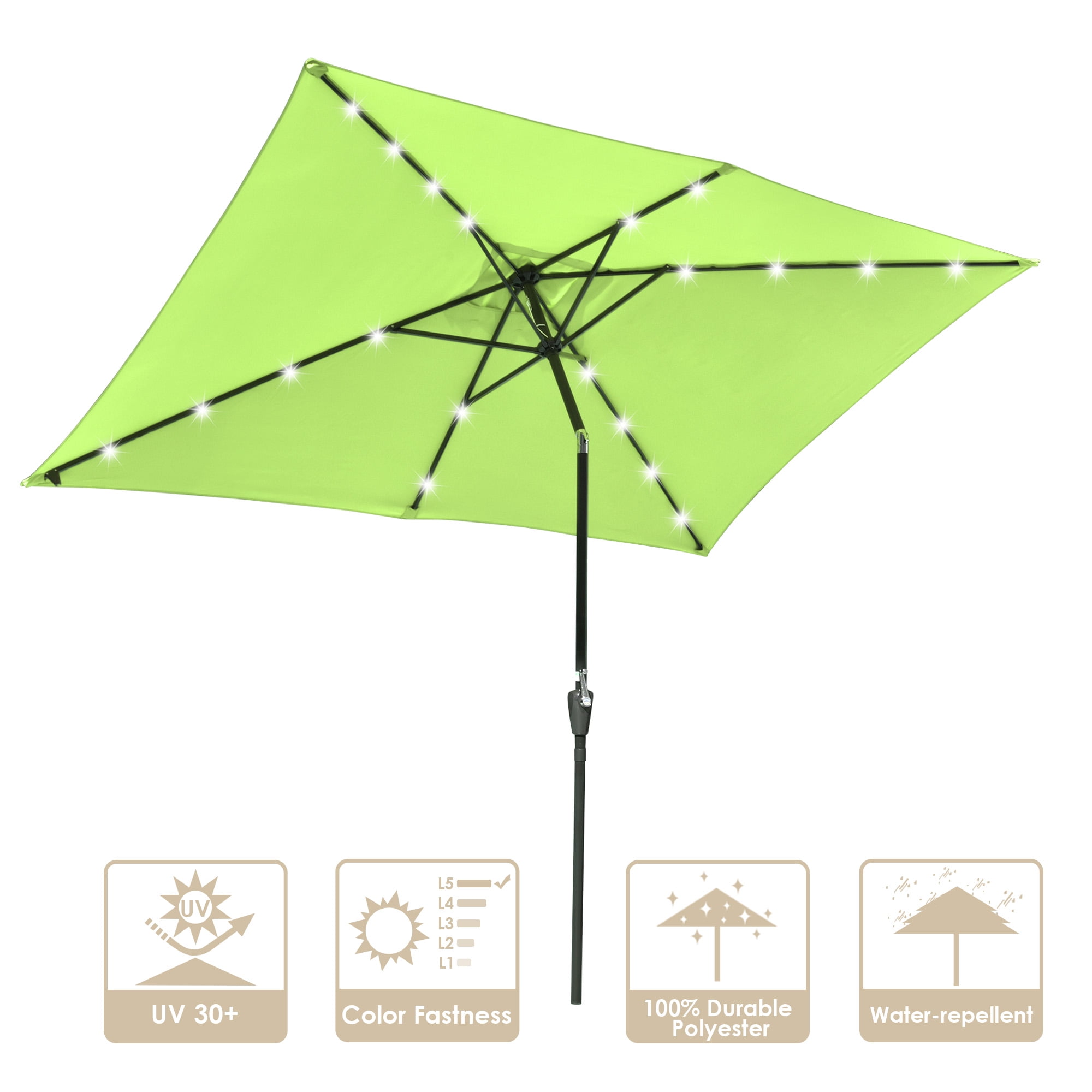 LAGarden 10x6' Rectangle Patio Umbrella 6 Ribs 20LEDs Solar Outdoor Tilt  with Crank | Walmart Canada
