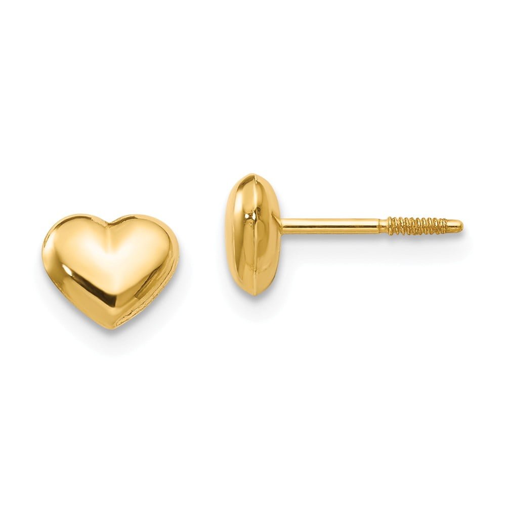 14k Yellow Gold Sm. Puffed Heart Button Post Studs Earrings 6mm