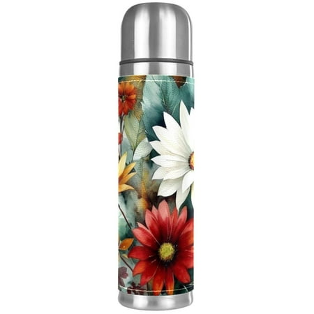 

HOHODIY Stainless Steel Vacuum Thermos Bottle Painted Insulated Bottle 18 oz Leak Proof Water Bottle for Keeping Liquids Hot or Cold for Up to 24 Hours Floral Leaves