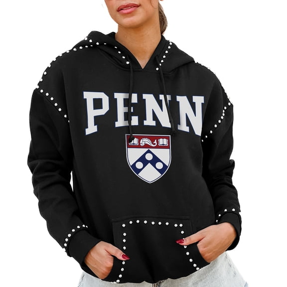 Women's Gameday Couture  Black Pennsylvania Quakers Studded Pullover Hoodie