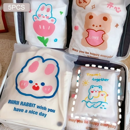 

5pcs Cartoon Plastic Storage Bag Portable Transparent Travel Storage Bag