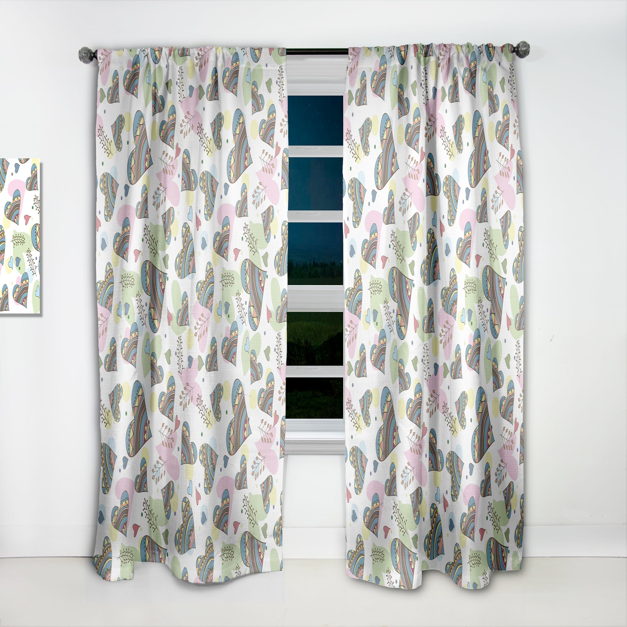 Designart 'Drawing Doodle Hearts Pattern' Modern & Contemporary Curtain Panel