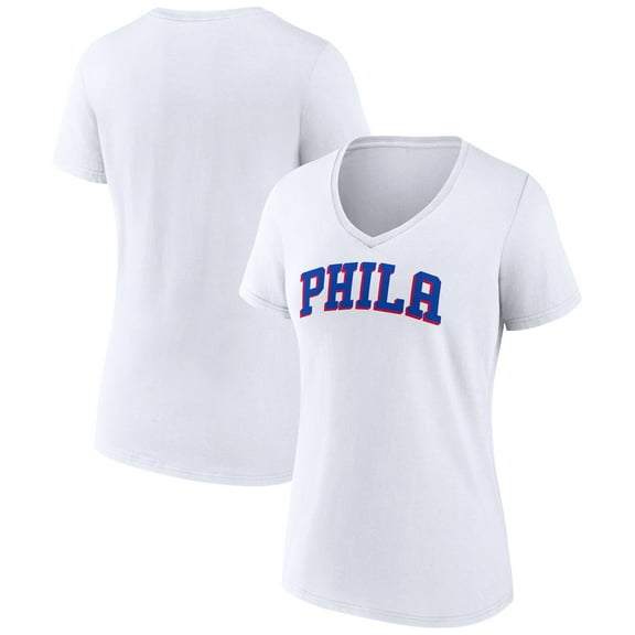 Women's White Philadelphia 76ers Wordmark V-Neck T-Shirt