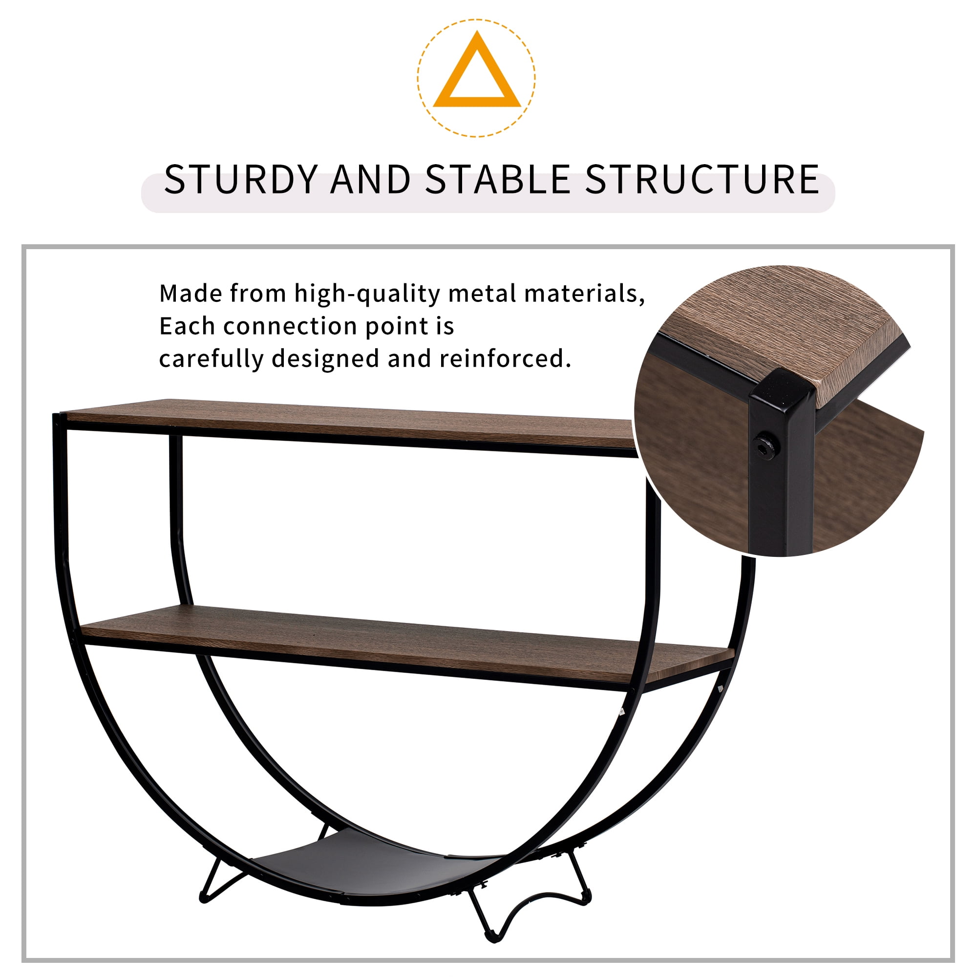 EUROCO 48" Long Console Table,Industrial 3-Tier Sofa Table Entryway Table with Open Shelves and Demilune Design,Narrow Accent Table for Living Room/Hallway/Entrance/Foyer,Dark Brown
