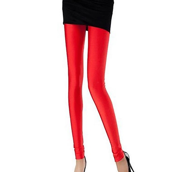 Miluxas Shiny Leggings High Waist Neon Leggings Elastic Stretch Skinny Comfy Lightweight Pants Tights Disco Party Rave Red 8(L)