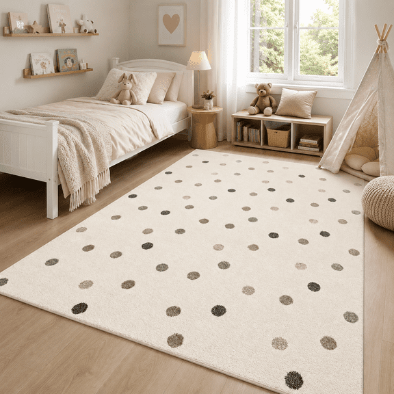 Paco Home Neutral Kids Rug with Playful Polka Dots in Beige - 2'8" x 4'11'' (3'x5')
