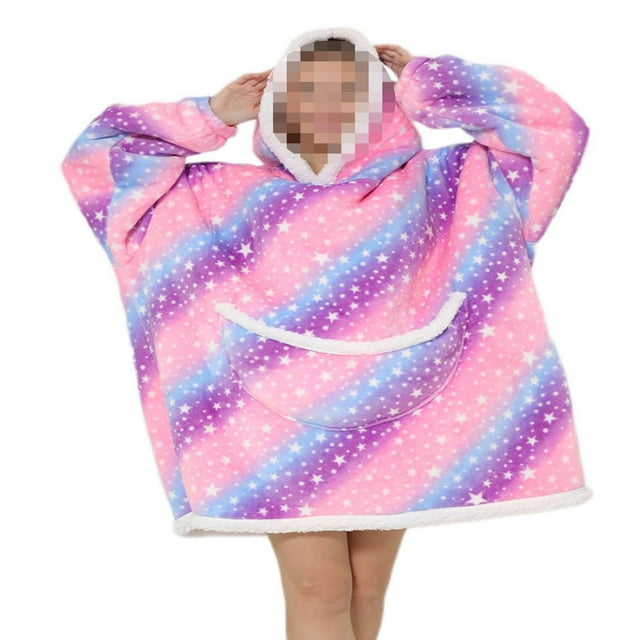 Adult Kids Winter Warm Wearable Blanket Big Hooded Sweatshirt Homewear With Front Pocket Oversized