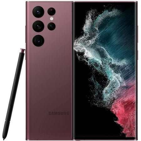 Pre-Owned Samsung Galaxy S22 Ultra 5G Smartphone, Spectrum Only,128 GB Storage + 8 GB RAM, Burgundy (Refurbished: Good)