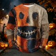 thumbnail image 6 of Fabrcox S-5XL Halloween Shirt Men Spooky Pumpkin Face Patchwork Crew Neck Sweatshirt for Mens Funny Fall Waffle Big and Tall Pullover 4XL, 6 of 7