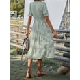 thumbnail image 6 of Women'S Summer Ruffle Puff Sleeve Dress Short Sleeve V Neck High Waist Casual Loose Striped Midi Dresses  Green S, 6 of 7