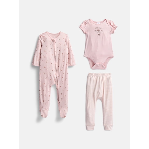Disney Baby Wishes Dreams Minnie Mouse Sleep and Play Set, 3-Piece, Sizes Newborn-6/9M