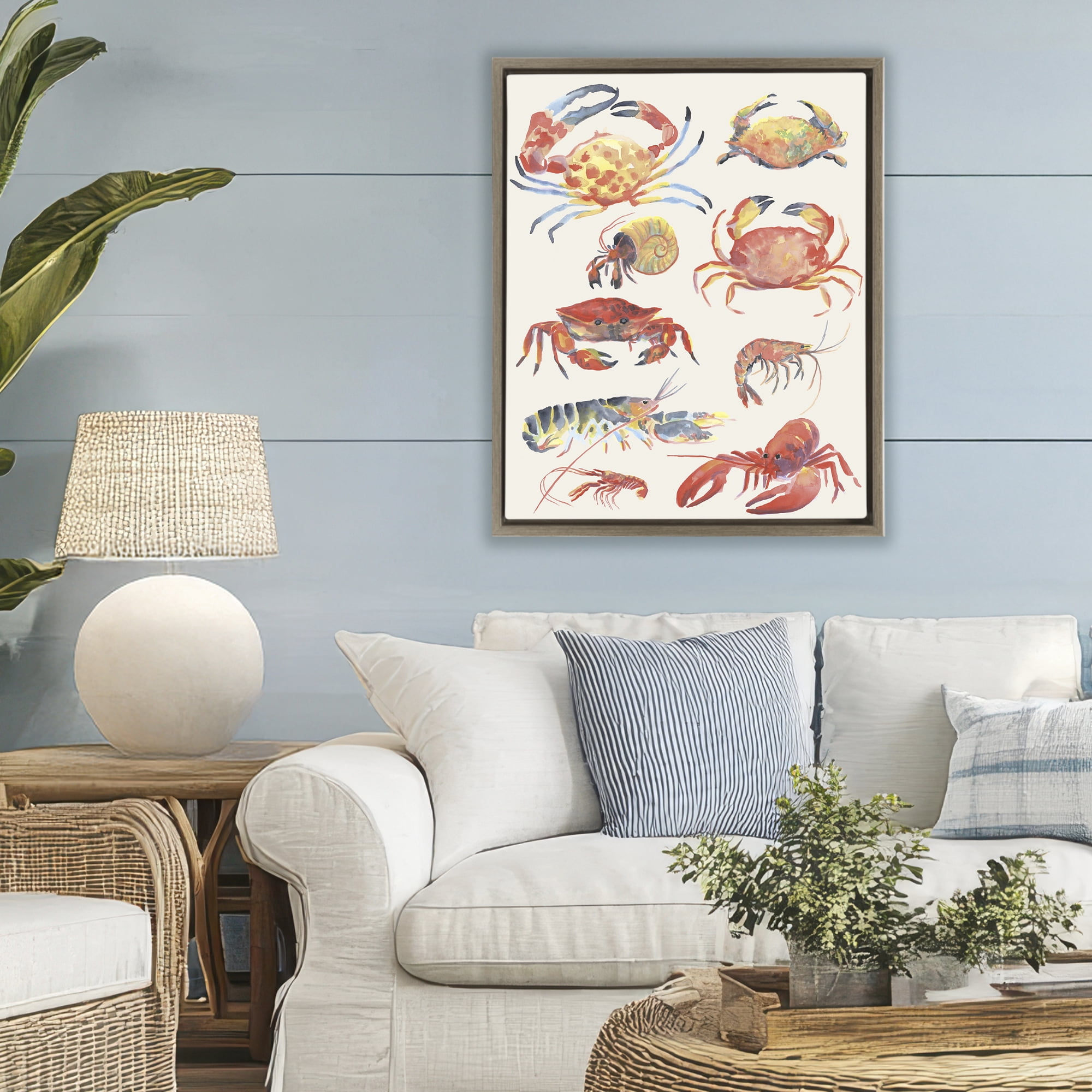 Stupell Industries Nautical Crustacean Collection Brown Framed Floater Canvas Wall Art, design by June Erica Vess