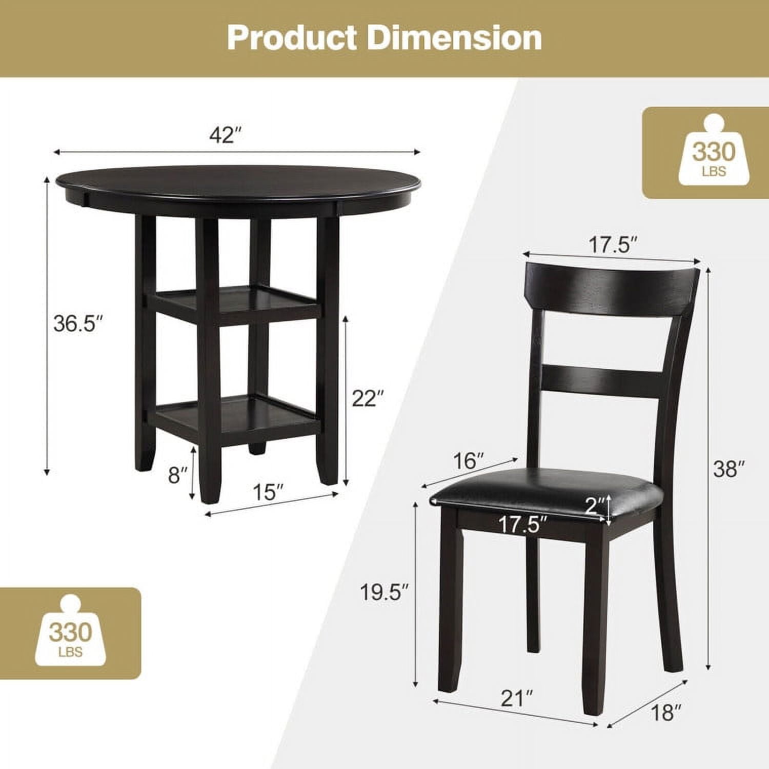 Finihen Dining Set, Dining Table Set, 3 Pieces Dining Set with Counter Height Round Dining Table and 2 Upholstered Chairs, for Home, Restaurant, Coffee Finihen Dining Set, Dining Table Set, 3 Pieces Dining Set with Counter Height Round Dining Table and 2 Upholstered Chairs, for Home, Restaurant, Coffee