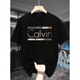 thumbnail image 1 of Men's Casual Short Sleeve T-Shirt - Bold CALVIN Graphic Print, Black with White & Golden Lettering, Regular Fit Summer Top, Machine Washable, 1 of 5