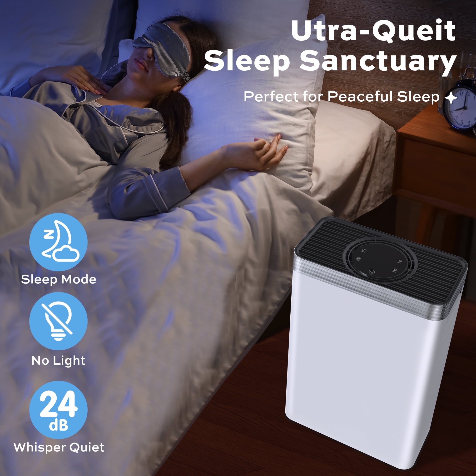 VUSIGN Air Purifier for Home Bedroom 1110 Sq.ft with HEPA Filter,Air Cleaner captures 99.97% 0.1μm particles of Pet Allergens Smokers Odors Dust Pollen, White