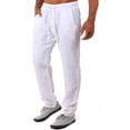 thumbnail image 1 of Pantalones casuales de lino para hombre, color sólido, ligeros, sueltos, elásticos, con cordón, rectos, para verano, playa, yoga blanco, XL blanco, XL Xishao ropa, 1 of 2
