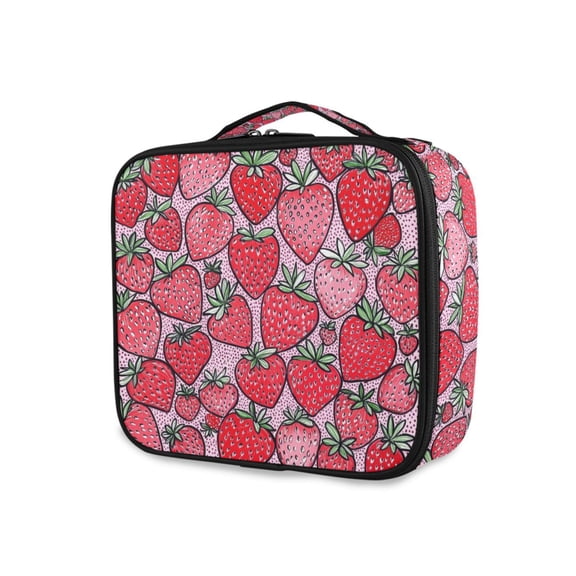 FORMRS Travel Makeup Bag Large Capacity Train Case Cosmetic Organizer with Adjustable Dividers, Sweet Strawberry