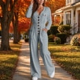 thumbnail image 6 of TEAJOPSUU Women's Fall Winter Cargo Jumpsuits Casual Long Sleeve V Neck Button Down Wide Leg Jumpsuits with Pockets Chest Flap Pockets Gray, 6 of 8