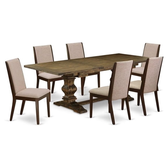East West Furniture Table Top- Table Pedestal Parson Chairs, LALA7-73-04