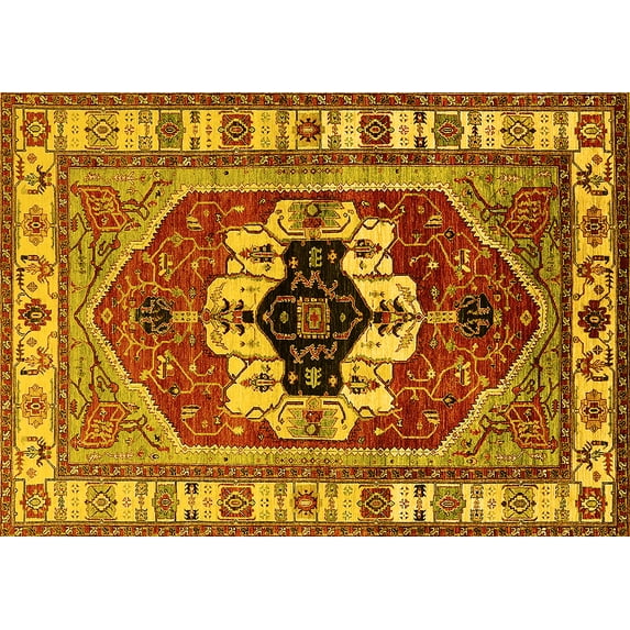 Ahgly Company Machine Washable Indoor Rectangle Persian Yellow Traditional Area Rugs, 3' x 5'