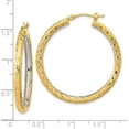 thumbnail image 4 of 14k Yellow Gold White Rhodium Polished Diamond-cut 3mm Circle Hoop Earrings - 35.51mm- Made In Italy, 4 of 6