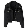 thumbnail image 5 of Breezora Women's Distressed Denim Jacket with Beaded Details Short Casual Top for Everyday Wear XXXXXXL Size Black, 5 of 8