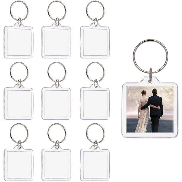 Llaveros con inserto para fotos en blanco (30 unidades), llaveros acrílicos con botón a presión para fotos, llaveros cuadrados de 1,3 pulgadas con fotos en blanco, marcos de fotos para hacer tú mismo.