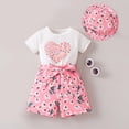 thumbnail image 4 of Cute Summer Clothes Toddler Kid Girl Floral Print Short Sleeve Tops and High Waist Belted Shorts with Sunhat Sets (5 Years, Pink), 4 of 7