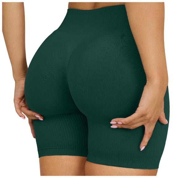 felwors Women's Seamless Scrunch Lifting Biker Shorts High Waisted Tummy Control for Yoga Workout Green for Size XXL