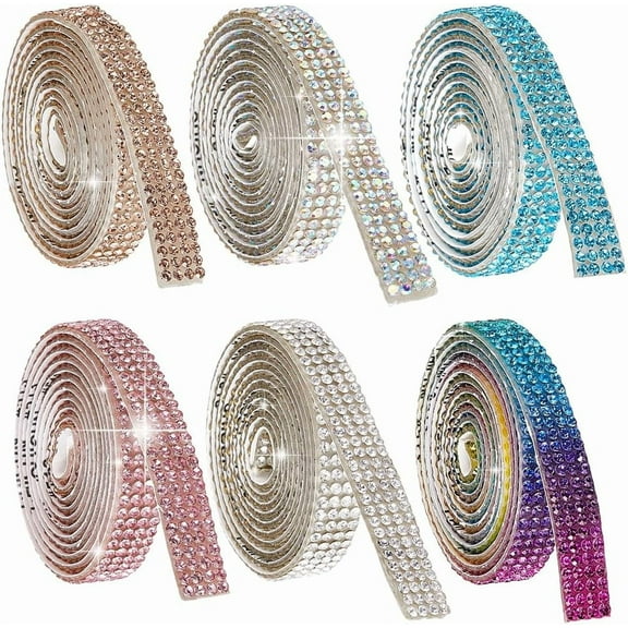 6 Rolls 6 Yards 4 Rows Colorful Rhinestone Ribbons Rhinestones Tape Diamonds Ribbon Strips Self Adhesive Belt Decorative Bling Gem Stickers Roll Trimming