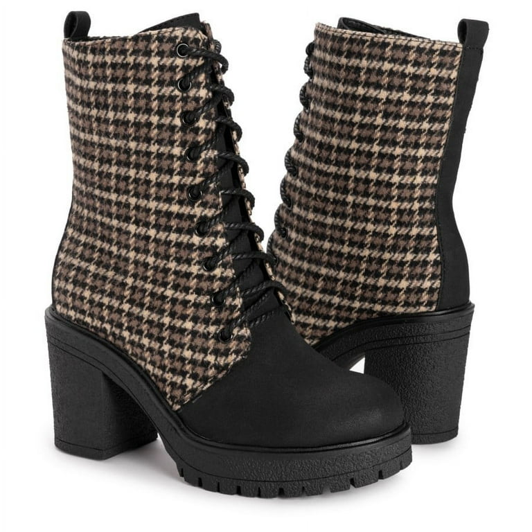 MUK LUKS Women's Riser Jazz Heeled Boots - Houndstooth Black, 9.5