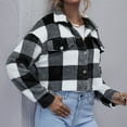 thumbnail image 6 of Aboser Cropped Plaid Shackets for Women Trendy Lapel Tartan Jacket Loose Button Down Coat Winter Fuzzy Fleece Jackets Warm Crop Cardigan, 6 of 7