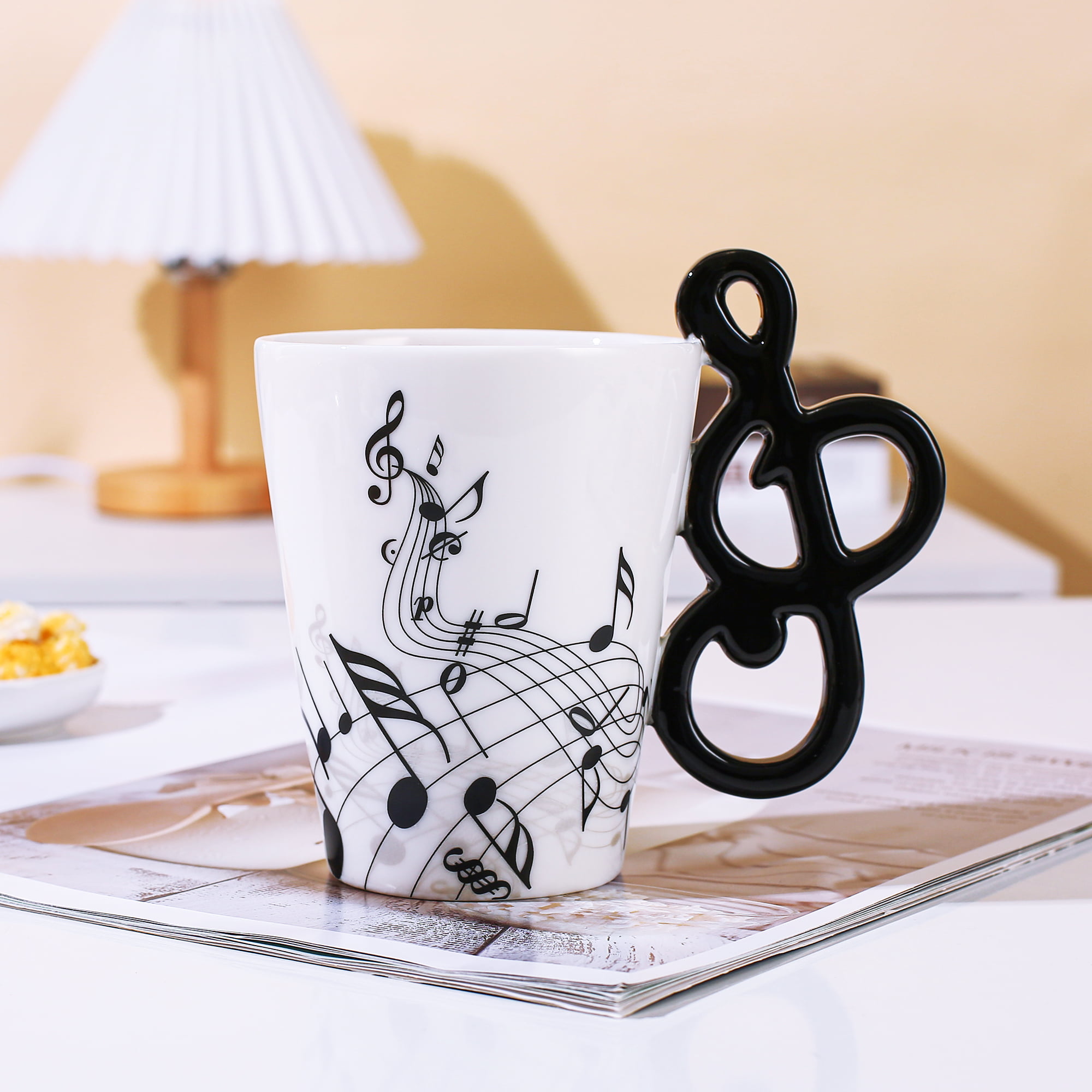 12.9 oz Unique 3D Handle Music Mug Musical Notes Design Coffee Cup Ceramic  Music Musical Notes Cup Gift for Women,Men,Friend