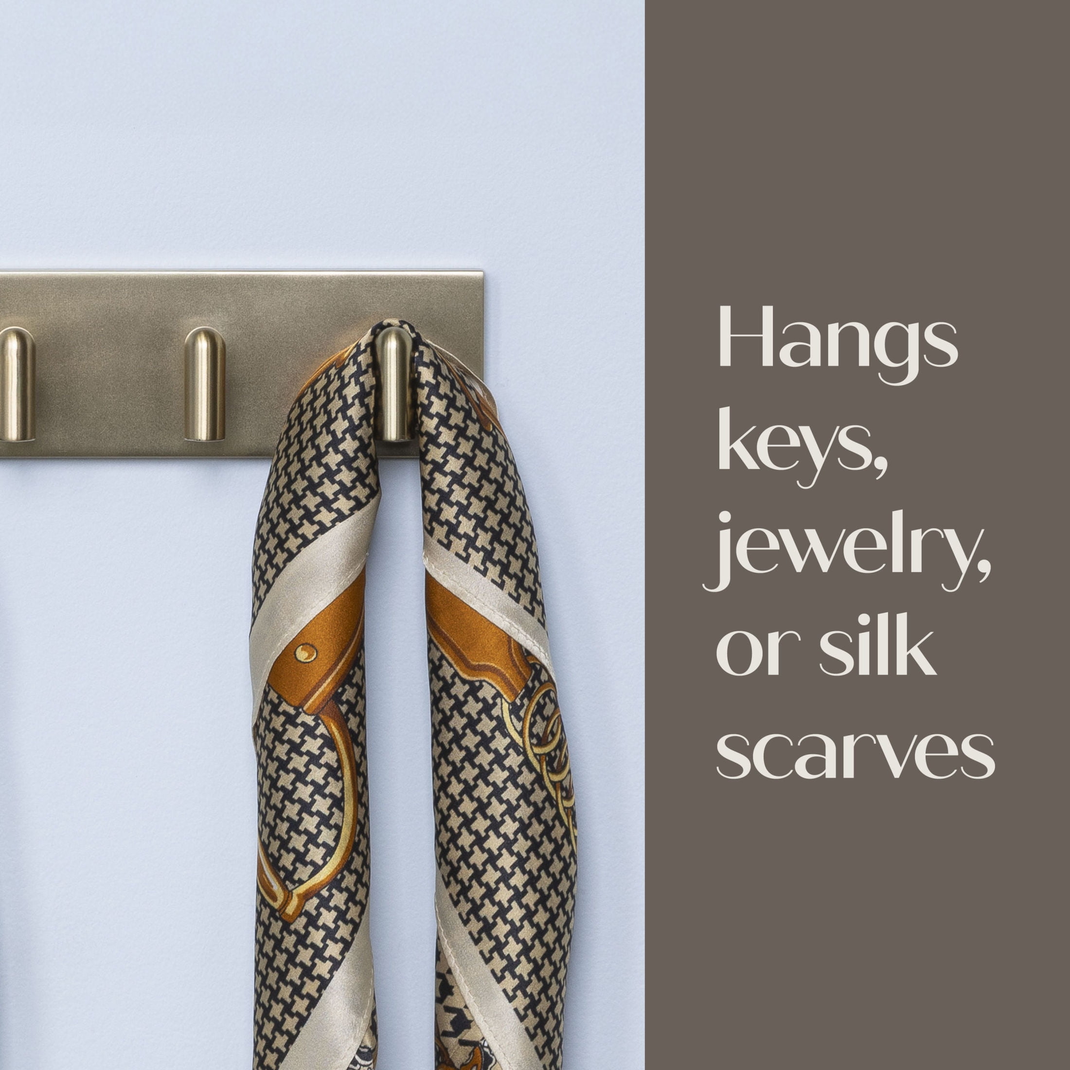 Command Decor Metal Key Rail, Brushed Brass, Strong Hold, 1 Hook Rail, 8 Small Adhesive Strips