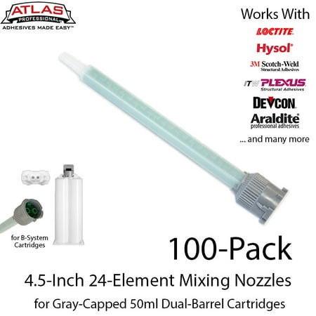 Mixing Nozzles 1 to 100 Pack-Green 4.5-inch 24-Element Square Quad-for 50ml/1.7oz Gray-Cap Cartridges (1:1 & 2:1