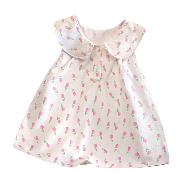 Offres de Vacances d'Été en Liquidation 2025! QTOCIO Robes pour Filles Tout-Petits, Vêtements d'Été pour Bébé Fille, Robe Sans Manches à Col Rond pour Enfants, Robe Décontractée d'Été, Blanc, 1 An