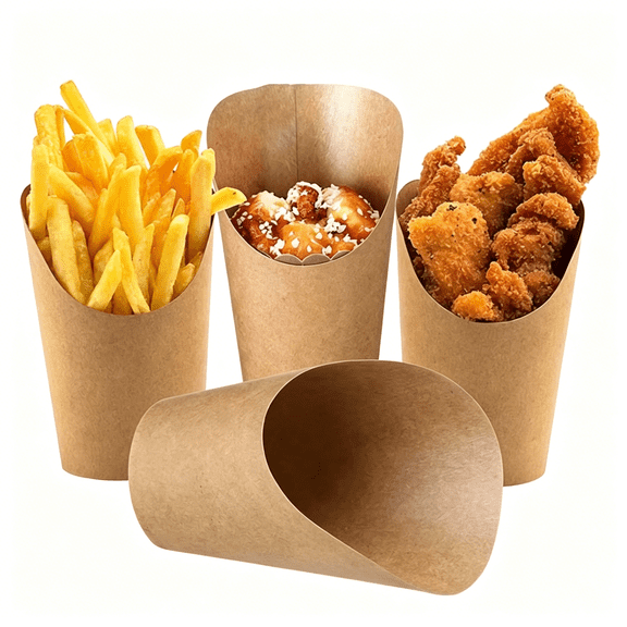 CCOCC 12 Oz Fries Holder, 50 Pcs Kraft Paper Charcuterie Cups Disposable, Mini Brown Party Serving Boxes Containers for Popcorn, Appetizer, Dessert, Cheese, Wedding Food Individual Cupcake Boxes