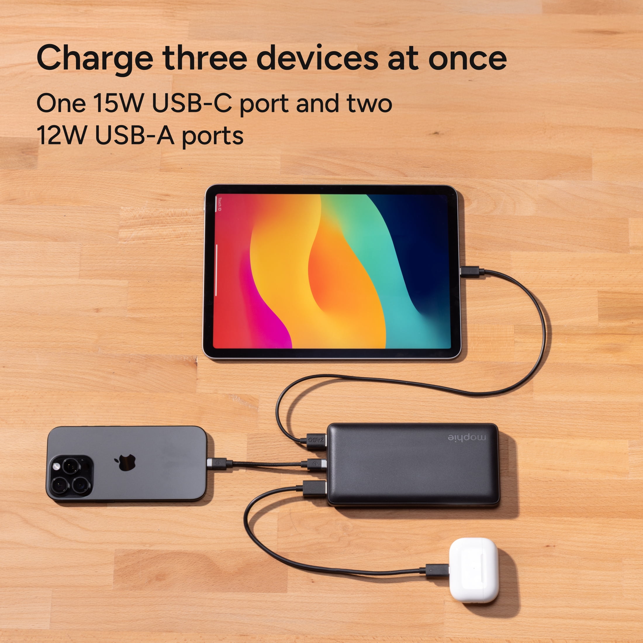 mophie 20k Portable Power Bank and Portable Charger - USB-A and USB-C inputs -Compatible with iPhone, iPad, AirPods, Samsung Galaxy, Note, Pixel & More - Includes Charging Cable – Black