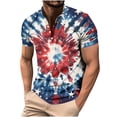 thumbnail image 2 of Blusas y camisas de manga corta y cuello redondo para hombre. Blusas casuales de manga corta y cuello redondo con botones y estampado del Día de la Independencia para hombre., 2 of 5