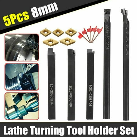 

GLFILL 5Pcs 8mm Shank Indexable Lathe Turning Tool Holder +Ccmt060204 Dcmt070204 Insert